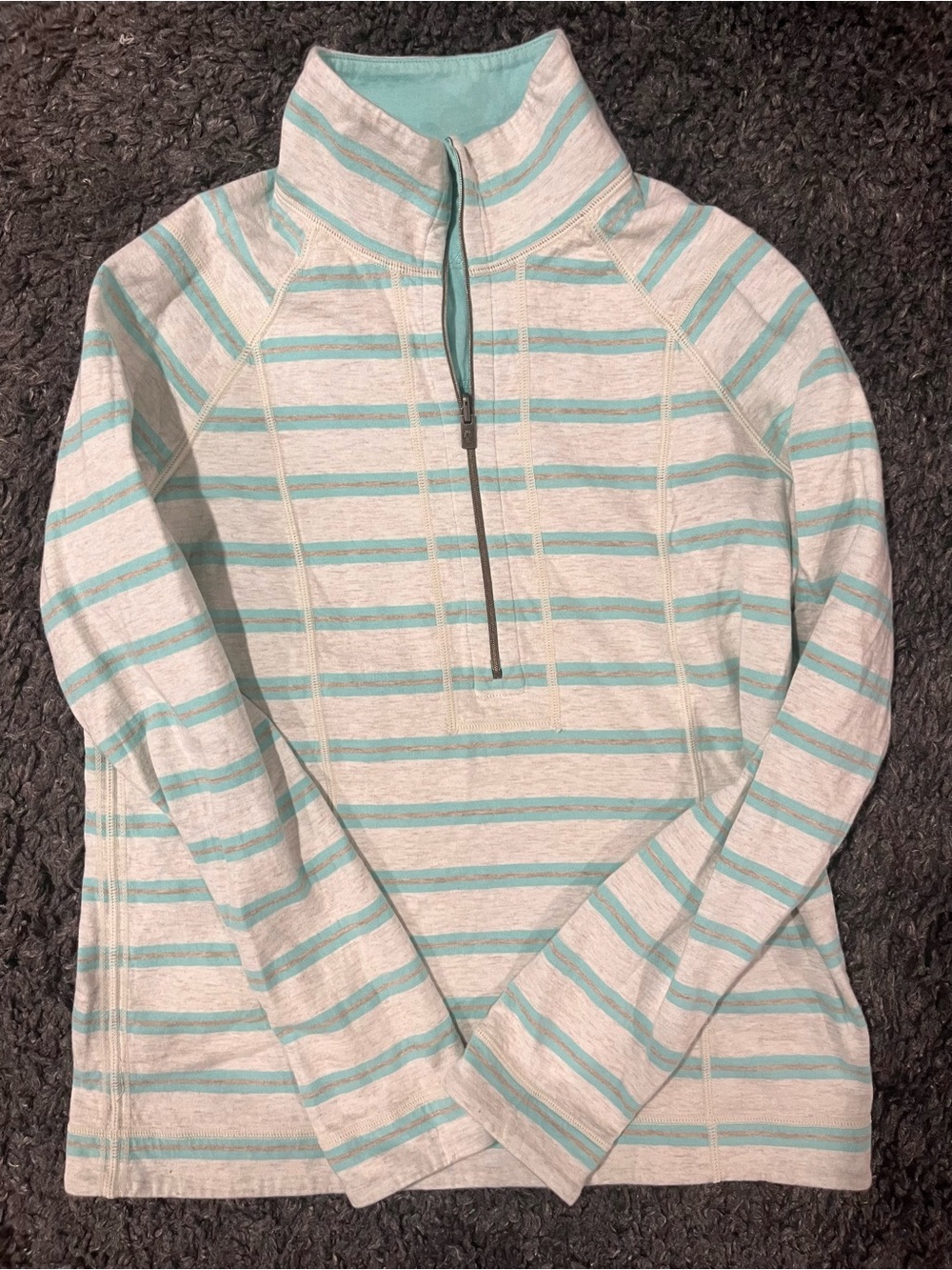Tommy Bahama Women's Small Teal & Grey Striped 1/4 Zip Mock Neck Sweatshirt